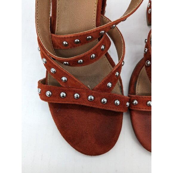 Studded Suede Block Heels Sandals Chunky Rust Boho Western Festival Y2K Size 8 - Picture 3 of 12